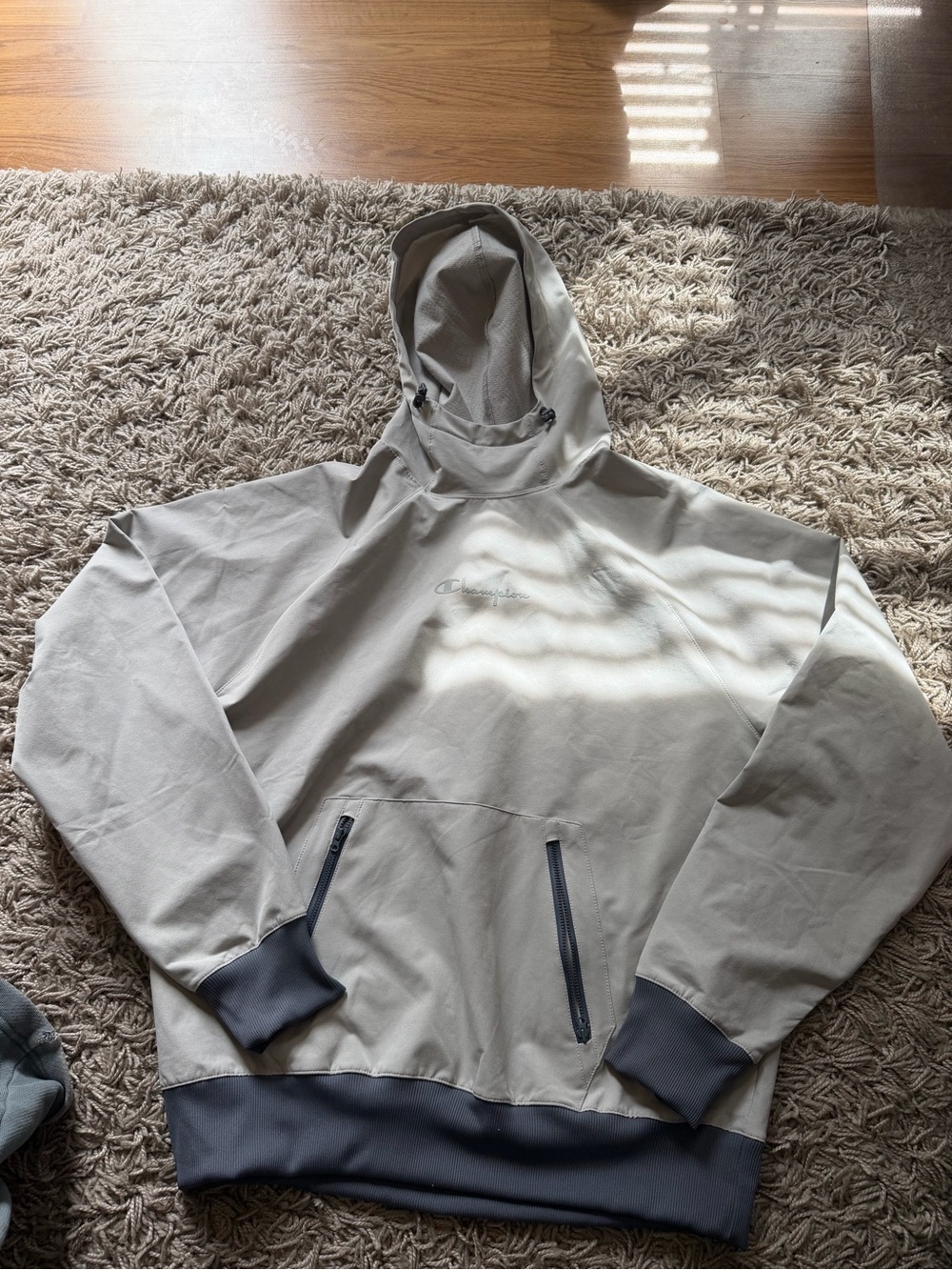 Champion Light Gray Pullover windbresker with Dark Gray Trim